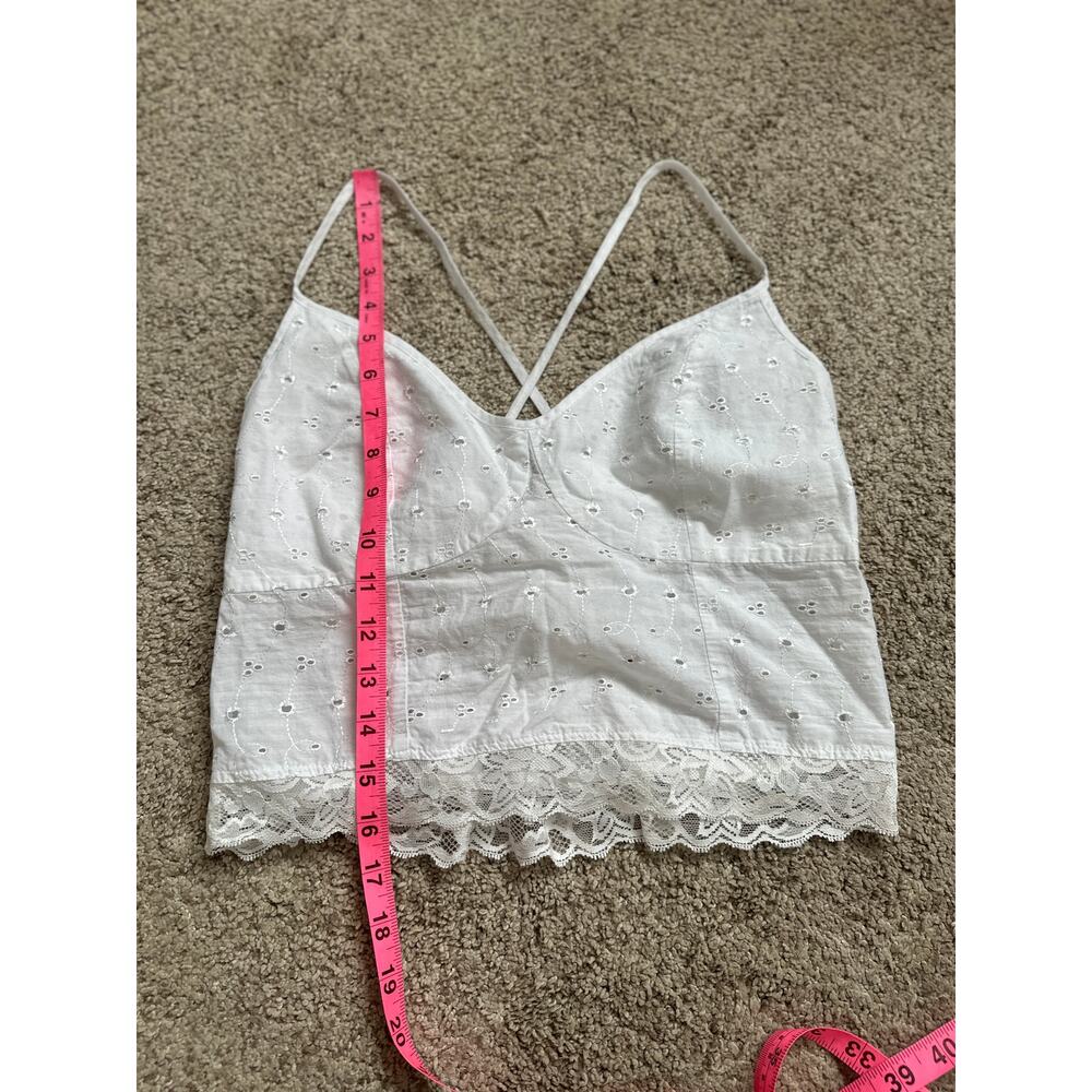 Handmade White Eyelet Lace Tank Top w Lace Trim Coquette Ruched Back - Picture 3 of 6